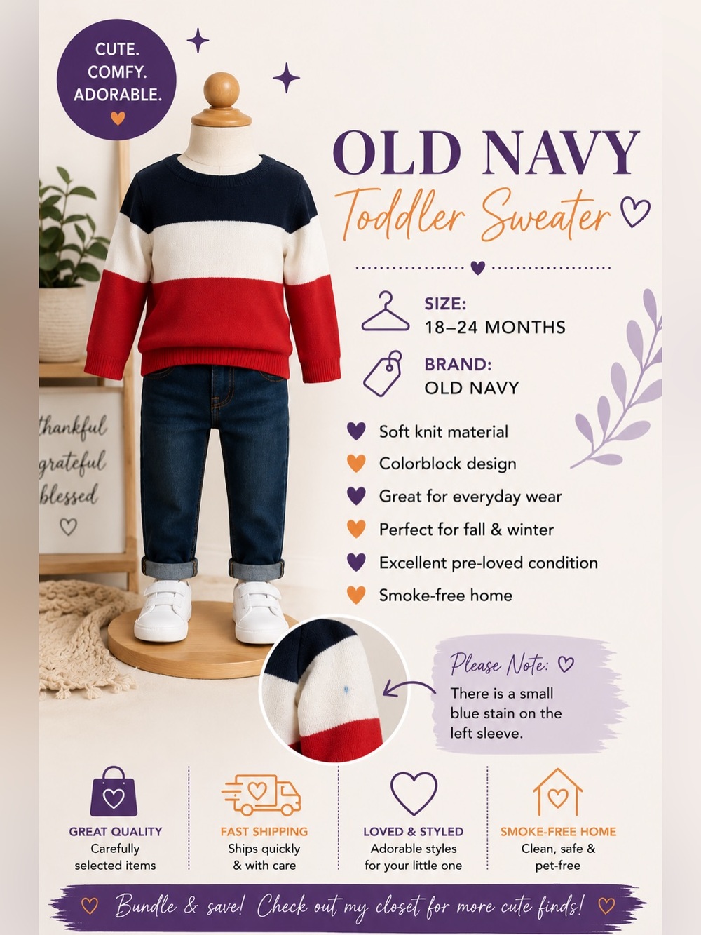 Old Navy Toddler Colorblock Sweater - Navy, White, Red